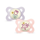2 Sucettes en silicone original nuit 2-6 mois Bleu & Beige MAM