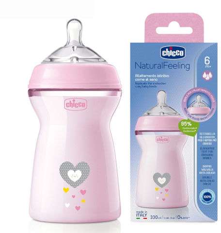 Biberon Natural Feeling en Plastique Débit Rapide 330ml 6m+ Chicco