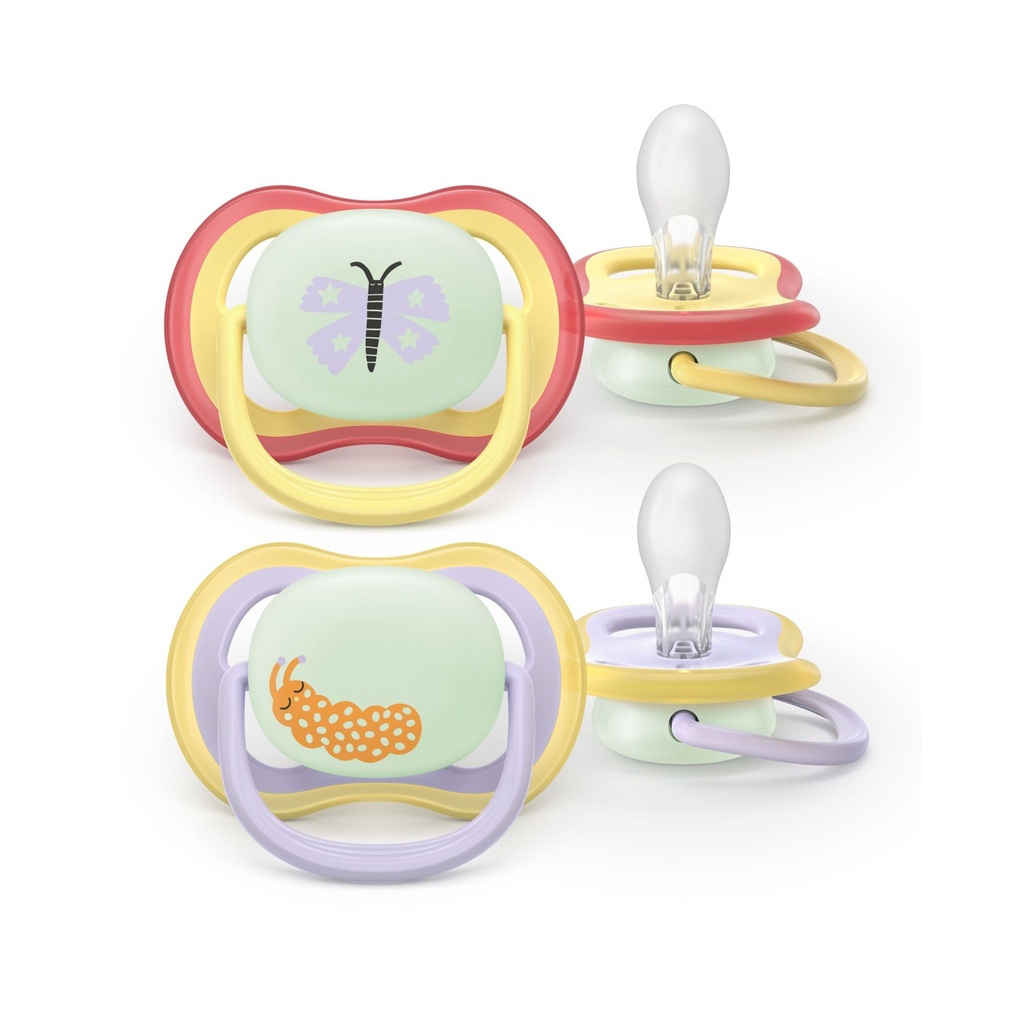 2 sucettes Ultra Air night time 0-6m PHILIPS AVENT Papillon/Luciole